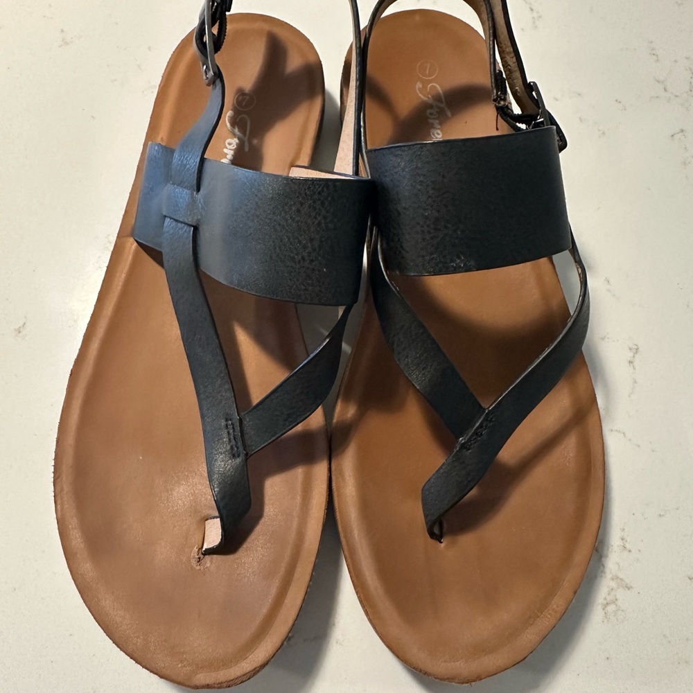 Trendy boutique Black Strap Tan Footbed Women's Sandals